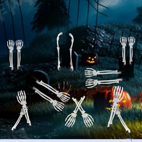 Aweilan 10pcs Realistic Looking Skeleton Stakes Severed Plastic Skeleton Hands Yard Signs for Halloween Props Decorations