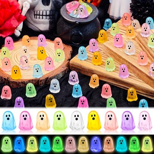132 Pcs Halloween Luminous Mini Resin Ghost Figures Miniature Figurines