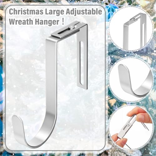 LEIFIDE 4Pcs Width Adjustable Wreath Hanger for Door Over Door Hook,Silver