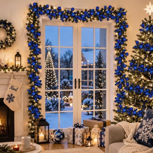 2 Pcs 6 ft Christmas Ball Ornament Garland, Mixed Navy Blue