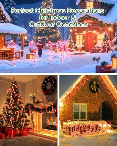 COOLWUFAN 24 Pack 17 Inch Christmas Candy Cane Pathway Lights Outdoor Decor