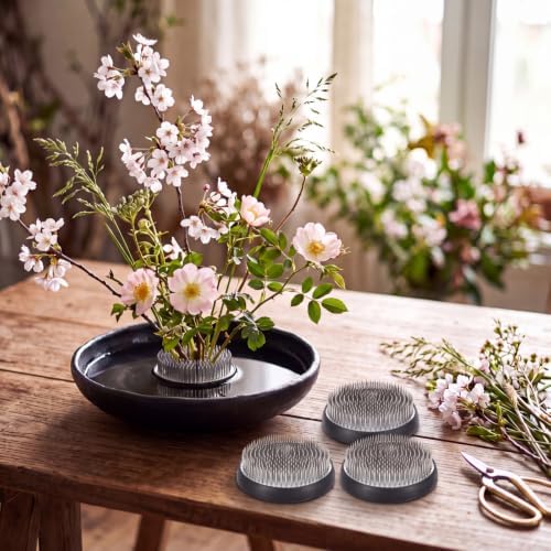 Sliner 8 Pcs 3.15 x 0.43 Inch Floral Frog Round Brass Flower Holder, Silver