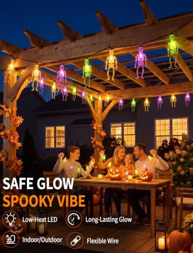Abeja Halloween Skull String Lights Outdoor,Multicolor LED Skeleton Lights