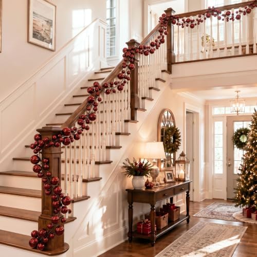 2 Pcs 6 ft Christmas Ball Ornament Garland, Glossy Burgundy