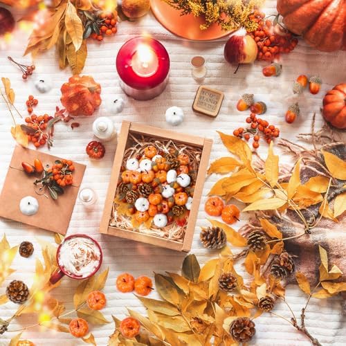 Yookeer 120pcs Fall Mini Pumpkins Artificial Acorn Pine Cone, Lovely Color