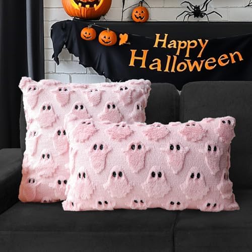 Halloween Pillow Covers 20x20 Set of 2 Pink Ghost Farmhouse Home Decor