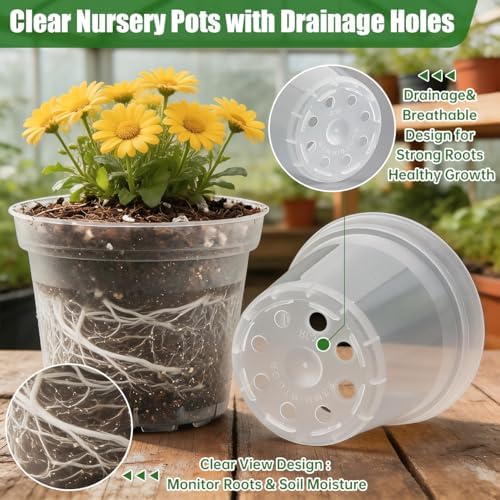 3 Inch Clear Nursery Pots 100 Pcs with 5 Pcs 20 Cell Potting Trays, 5 Sets Seed Starting Kit for Seedlings Cuttings Indoor Growing, Sturdy Transparent Plant Pot Carrying Tray Germination Set