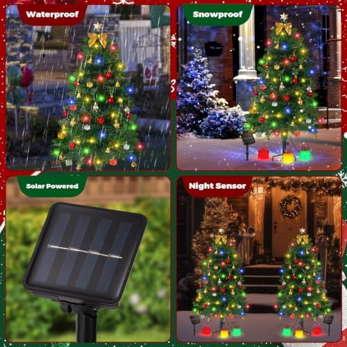 Christmas Tree Solar Lights, Outdoor Decorations, 2 Pack