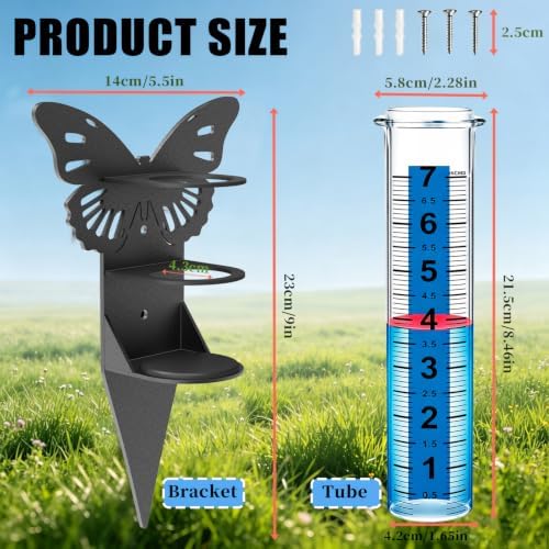 Rain Gauge Outdoor,7" Rain Gauge Outdoors Best Rated with Metal Rack Holder