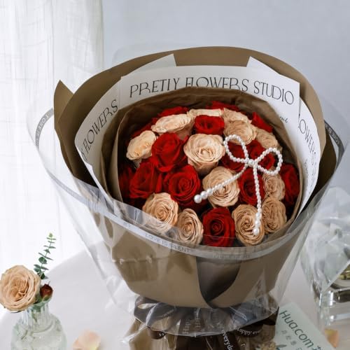 LeZakaa 20 Sheets Flower Wrapping Paper - Waterproof Reversible Floral Bouquet Paper - Brown Design for Valentine's Day, Mother's Day, Parties, Birthdays, Weddings, Baby Shower