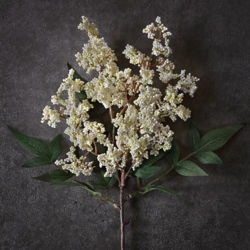 6Pcs 17" Lifelike Artificial Nandina Berry Stems for Vase Decor(Beige)