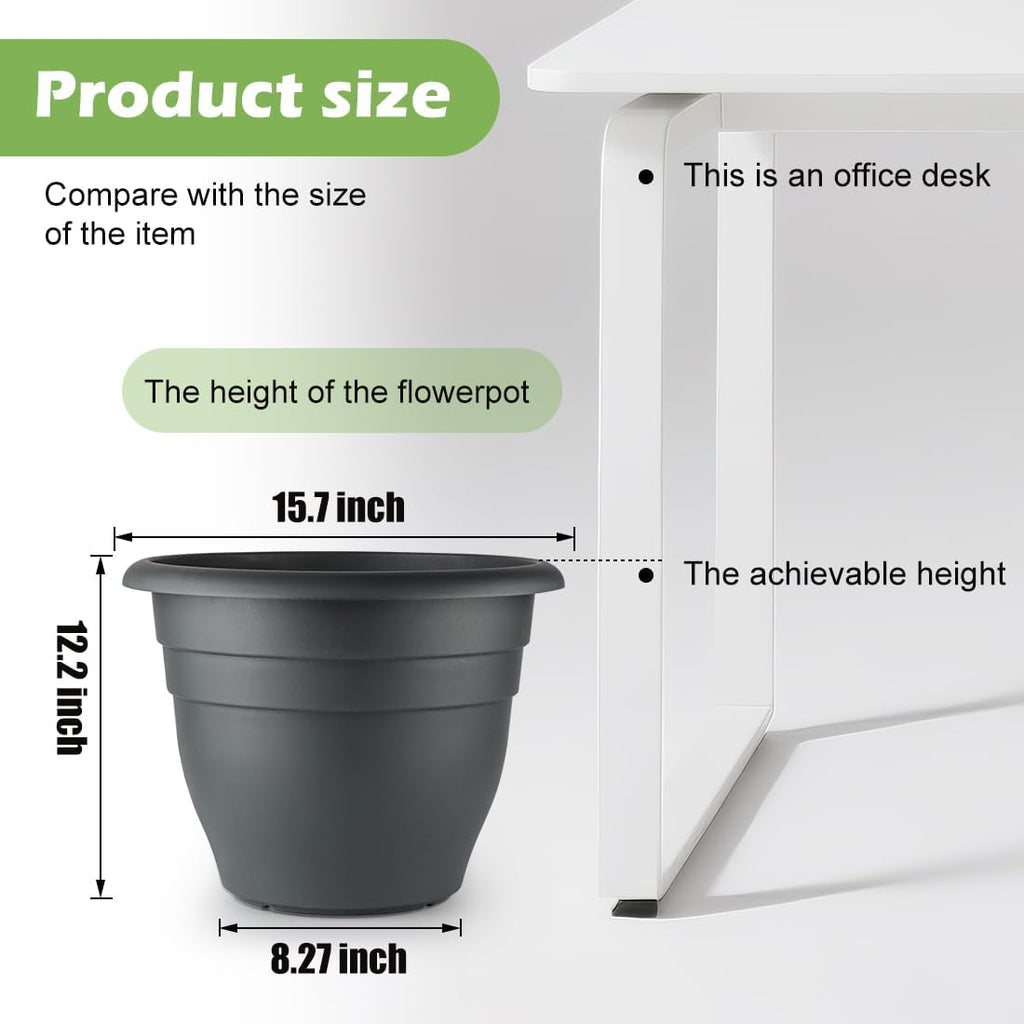 RooTrimmer 3 Pack Large 16 Inch Plastic Plant Pots for Outdoor Plants,Durable & Lightweight Flower Pots with Drainage