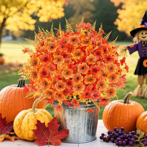 16PCS Artifcial Fall Flowers, Silk Flowers with Eucalyptus & Ferns