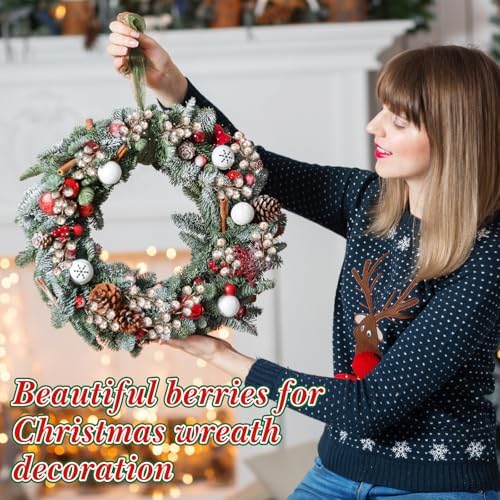 Tatuo 360 Pcs Sequin Champagne Gold Holly Berries 60 Stems Cranberries