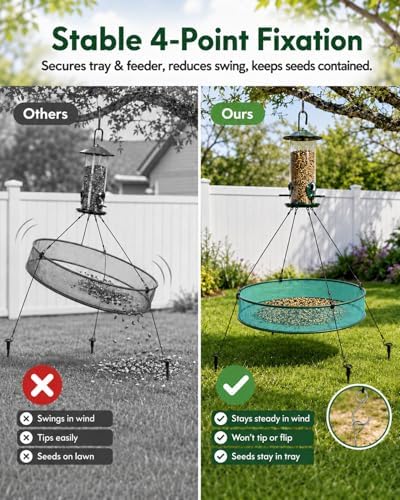 Bird Seed Catcher Tray for Outdoor Hanging Feeders, 21" Upgraded Anti-Flip Feeder Tray with 4" Deep Windproof Platform, Stable Design to Catch Dropped Seeds, Fits Most Bird Feeders(Green)