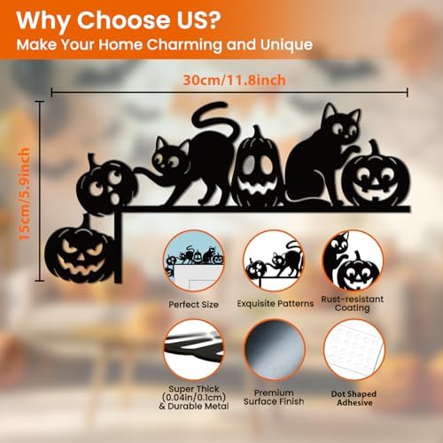 CUTHOLLOW Halloween Black Cat and Pumpkin Door Topper Sign Wall Art Decor