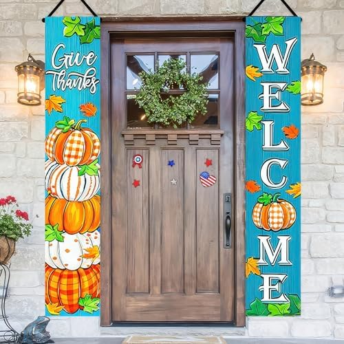 HOMETITUTE Welcome Fall Porch Banner Set 12 x 71 Inch 2 Pack