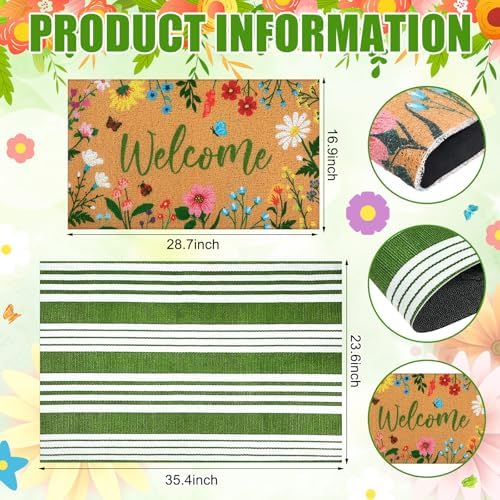 Tinideya 2 Pcs Summer Floral Doormat Outdoor Layered Wildflower Welcome Mat