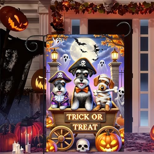 BlissYard Halloween Garden Flag Pirate Schnauzer 12x18 Inch Polyester