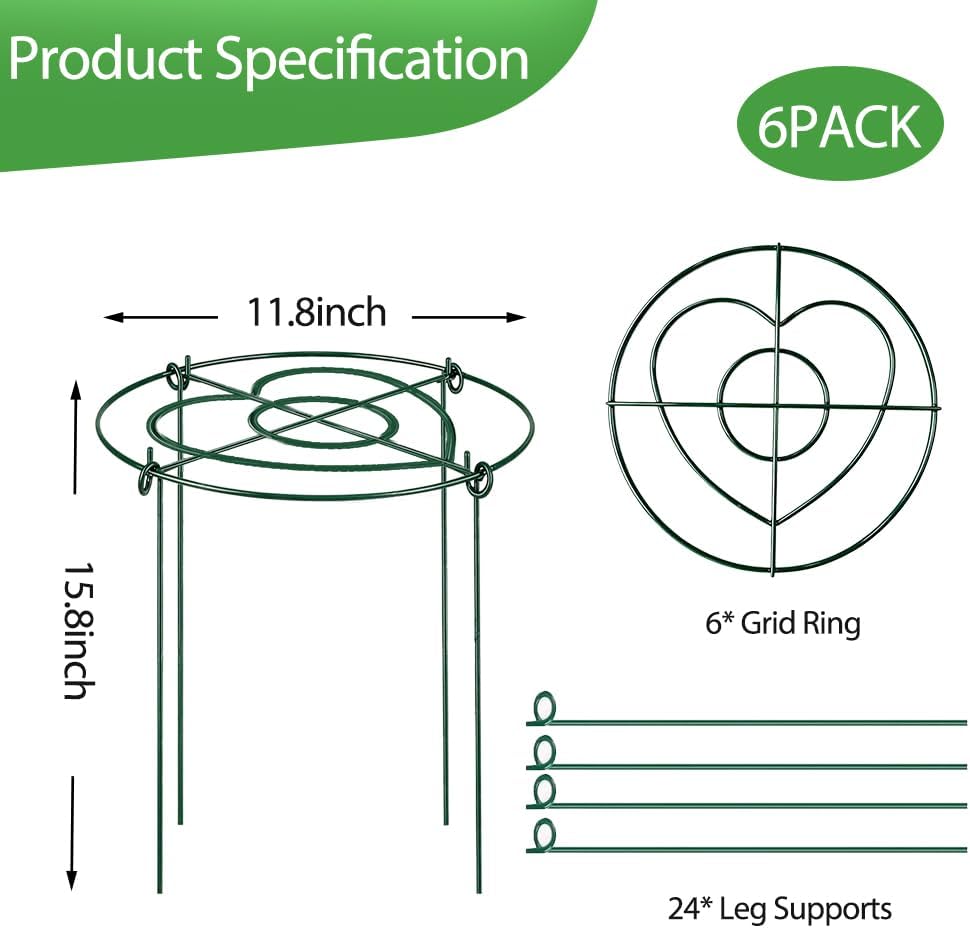 Peony Cages and Supports Pack 6 PCS ,11.8" Dx15.8" H Heavy Duty Plant Support Cage Set for hydrangeas, Roses and