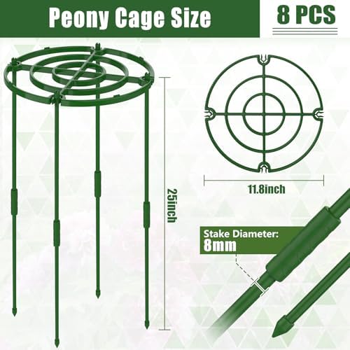 MJZ 8 Pack Peony Cages and Supports, 11.8" D x 25" H Plastic Plant Supports