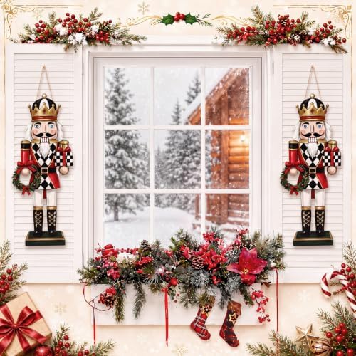 RattanView Christmas Checkered Soldier Nutcracker Door Hanger Wooden Nutcracker Soldier Knight Porch Wreaths Home Sign Front Door Ornament for Farmhouse Indoor Outdoor Yard Porch
