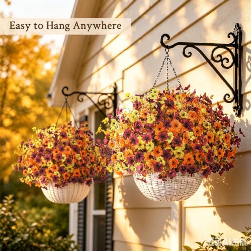 Der Rose Fall Hanging Basket Planter with Artificial Flowers for Outdoors