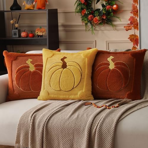 Allorry Fall Pillow Covers 18x18 2 Pack Yellow Pumpkin Home Decor PT010D18