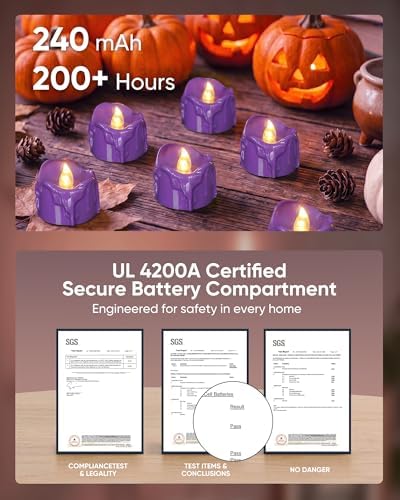 Homemory 12Pcs Halloween Purple Dripping Flameless LED Candles,1.58"x 1.2"