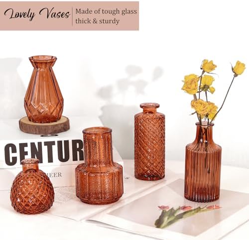 Set of 36 Glass Bud Vases Small Flower Vases for Centerpieces (Dark Amber)