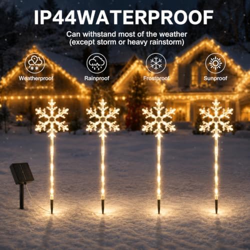 4 Pack Snowflake Solar Christmas Pathway Lights, Outdoor Decor
