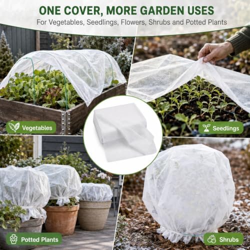 MAQIHAN Plant Covers Freeze Protection - 4.9ft x 16ft Frost Cloth for Plant