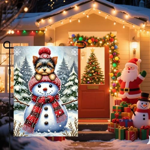 BlissYard Garden Flag Snowman Pine Trees Winter 12x18 Inch Polyester