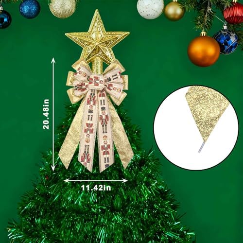 Estivaux Large Christmas Bows for Wreath, Christmas Wreath Bow Golden Natural Burlap Ribbons Xmas Tree Topper Bows for Front Door Party Decorations