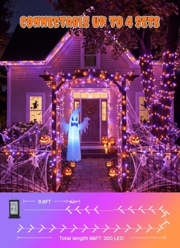 Minetom 200 LED Halloween String Lights 66FT Outdoor Halloween Lights