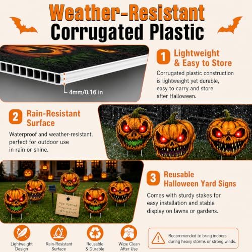 Halloween Decorations Outdoor Pumpkin, 6 Pcs Plastic Pumpkin Yard Signs