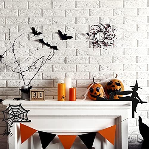 Jetec 2 Pcs Halloween Door Corner Sign Wood Witch Spider Web, Black