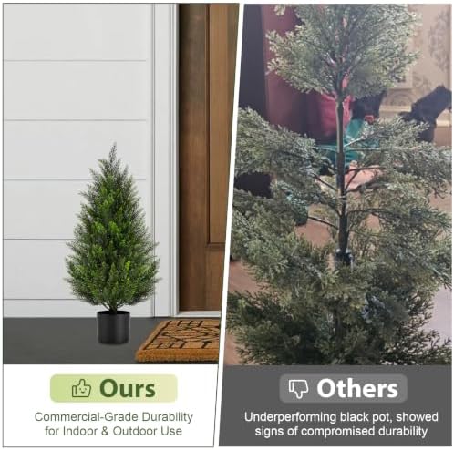 VIVATREES 3FT Artificial Topiary Cedar Trees, UV-Resistant Faux Evergreen Outdoor Plants, Artificial Pine Tree for Outdoor Front Porch Patio Entryway Decor, Set of 2
