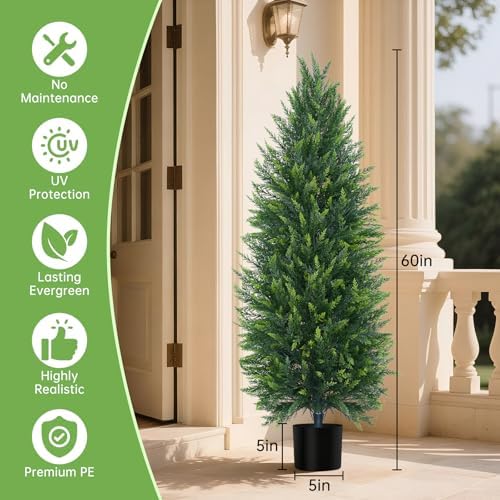 Grooy 5FT Artificial Cedar Topiary Tree with Pot