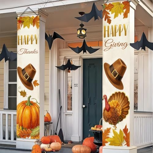 HOMETITUTE Happy Thanks Porch Banner Set 12 x 71 Inch 2 Pack