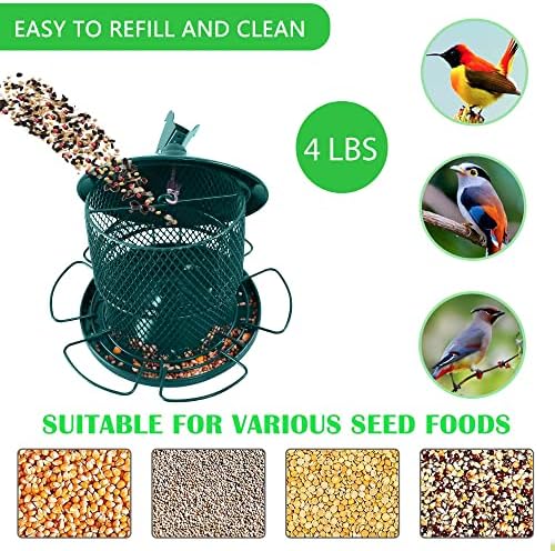 Metal Bird Feeder for Outside Hanging, Bird Feeders Squirrel Proof, 4 Lbs Capacity Iron Mesh Durable Wild Outdoor Birdfeeder with 6 Perches for Finch Cardinals,Gifts for Birds Lovers- Green