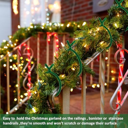 100PCS Christmas Garland Ties Green Fuzzy Chenille Stems Decorative Garland Twist Ties Reusable Holiday Wreath Hanger Fuzzy Sticks for Banister Railing Staircase Wreath Making Xmas Tree Craft Supplies