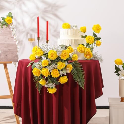 Yellow Fake Roses Artificial Flowers - 10 Pcs Fake Artificial Roses Silk Flowers with Stems for Home Wedding Hotel Office Centerpiece Decor