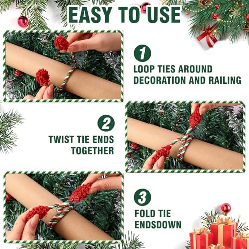 Celltestria 12pcs 20 Inches Christmas Garland Ties (Red Green White)