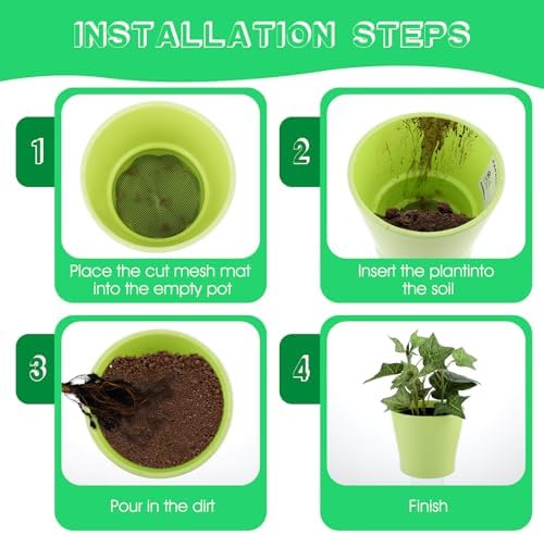 Ouligay 100pcs Flower Pot Hole Mesh Pad, 4 inch Rounds Plastic Mesh Sheet, Bonsai Bottom Grid Mat, Keep Soil from Flowing Away DIY Drainage Netting Pot