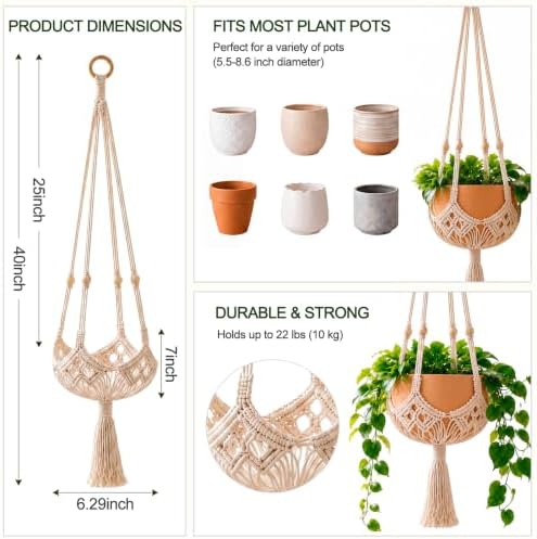 Shappy 1 Pack Boho Macrame Plant Hanger for Indoor