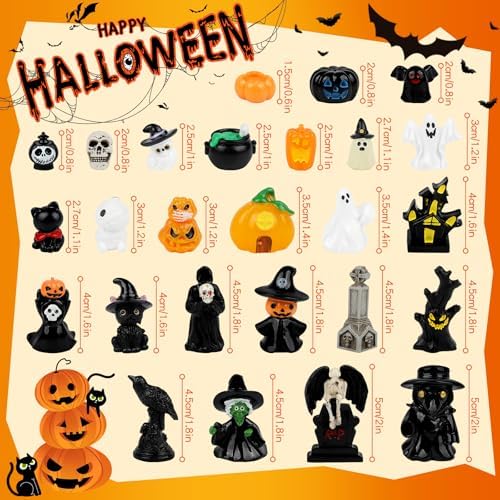 26 PCS Halloween Miniatures Figurines Resin Tombstones Figures Miniature Tombstones Miniatures Skeleton Pumpkin Ghost Ornaments for Halloween Party Favors Fillers Home Tabletop Decor