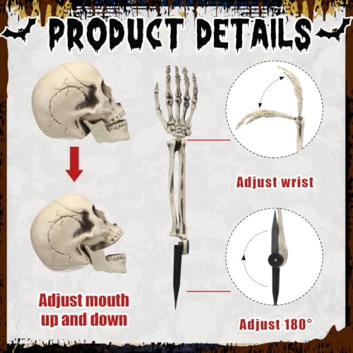 Chunful 18 Pcs Halloween Skeleton Stakes Decoration, Skull Head Arms, White
