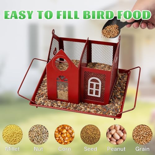 Solar Bird Feeder for Outdoors - Red Metal Hanging Bird Feeder with Solar Light, Decorative for Wild Cardinals, Finches, Weatherproof Backyard Garden Decor Ideal Gift for Women Mom Grandma