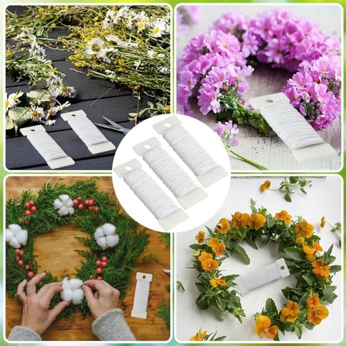 CCINEE 22 Guage White Floral Wire,3 Rolls 115 Yard White Florist Paddle Wires for Flower Arrangment, Christmas Wreath Making Garland Decoration Supply